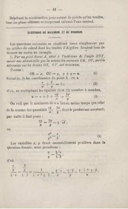 Questions de maximum et de minimum.
