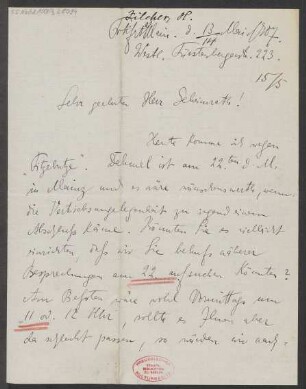 Brief an Ludwig Strecker  und B. Schott's Söhne : 13.05.1907