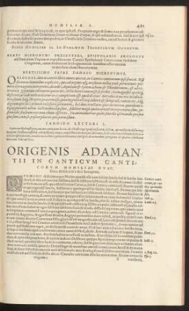 Origenis Adamantii In Cantivum Canticorum Homiliae Duae.
