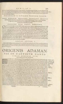Origenis Adamantii In Cantivum Canticorum Homiliae Duae.
