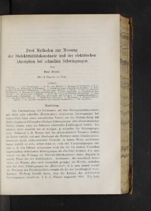 Zwei Methoden der Dielektrizitätskonstante und der elektrischen Absorption bei schnellen Schwingungen.