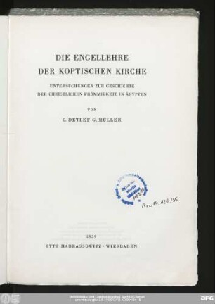 Die Engellehre der Koptischen Kirche : Untersuchungen zur Geschichte der christlichen Frömmigkeit in Ägypten