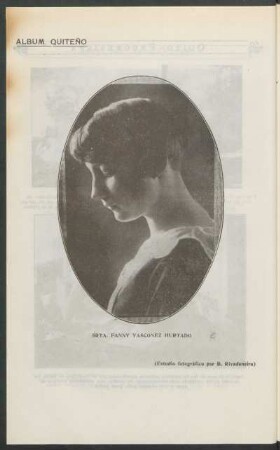 Album quiteño - Srta. Fanny Vásconez Hurtado : (Estudio fotográfico por B. Rivadeneira)