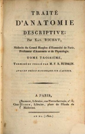 Traité d'anatomie descriptive, 3 : Avec un précis historique sur l'auteur