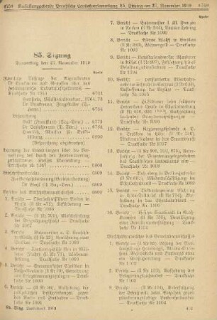 85. Sitzung. Donnerstag den 27. November 1919