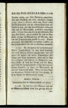 Sechster Abschnitt. Untersuchung über die Schwangerschaft und Geburt.