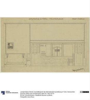 Ausstattung für die internationale Ausstellung in Turin, Hessisches Zimmer, Aufriss der Fensterwand