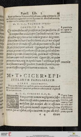 M T Ciceronis Epistolarum Familiarium Liber Secundus