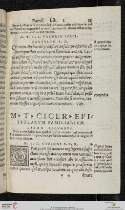 M T Ciceronis Epistolarum Familiarium Liber Secundus