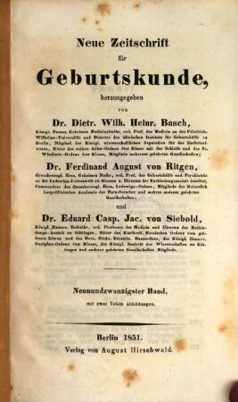 Neue Zeitschrift für Geburtskunde. 29,3, 29,3. 1851