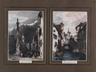 'Innsbruck', Teilansicht; aquarellierte Lithographie 'Schaffhausen', Teilansicht; aquarellierte Lithographie