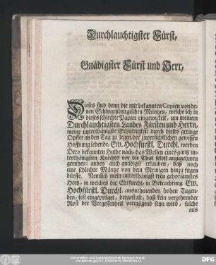 Durchlauchtigster Fürst, Gnädigster Fürst und Herr, ...