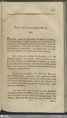 Neun und dreyssigster Brief. Gold
