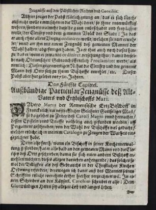 Das Fünffte Capittel. Außbündige Particular Zeugnüsse deß Alt-Vaters und Ertzbischoffs Mari.