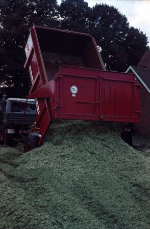 Fotografie: Transportgerät, Muldenkipper, Be- und Entladen, Maissilage