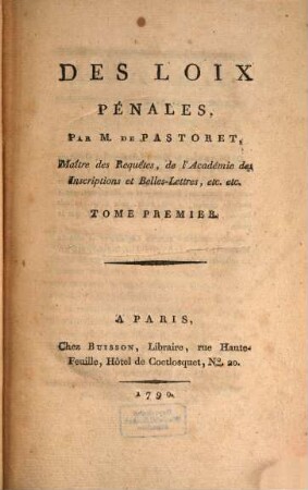 Des Loix Pénales, 1