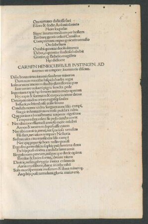 Carmen Henrici Bebelii Iustingen. Ad iuvenes ut tempore iuventutis discant.