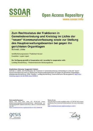 Zum Rechtsstatus der Fraktionen in Gemeindevertretung und Kreistag im Lichte der "neuen" Kommunalverfassung sowie zur Stellung des Hauptverwaltungsbeamten bei gegen ihn gerichteten Organklagen