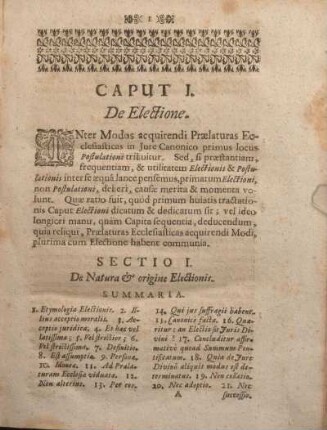 Sectio I. De Natura & origine Electionis.