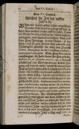 Das VI. Capitel. Welches die Zeit der reiffen Jahren sey.