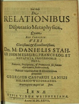 De relationibus : disputatio metaphysica