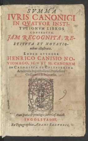 Summa Iuris Canonici : In Quatuor Institutionum Libros Contracta
