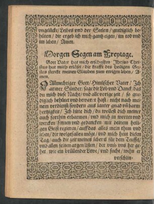 Morgen Segen am Freytage.