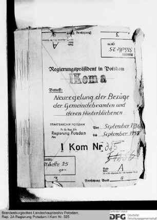 Neuregelung der Bezüge der Gemeindebeamten und ihrer Hinterbliebenen in den Städten. Allgemeines