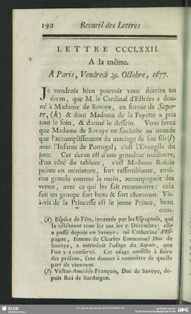 Lettre CCCLXXII. A la même. A Paris, Vendredi 29. Octobre, 1677