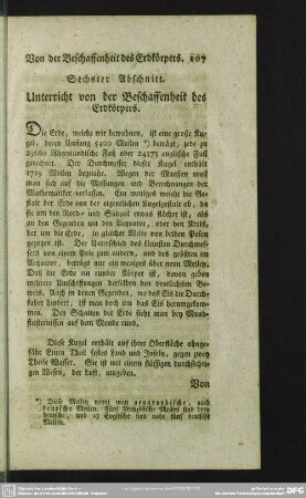 Sechster Abschnitt. Unterricht von der Beschaffenheit des Erdkörpers
