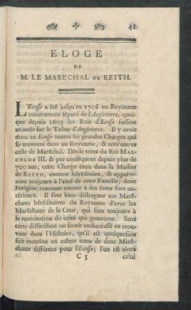 Eloge de M. Le Marechal de Keith