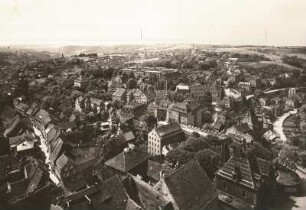 Meißen, Blick auf die Stadt vom Dom mit Burgstraße, Großer Hohlweg, Burglehn und Burglehnbrücke