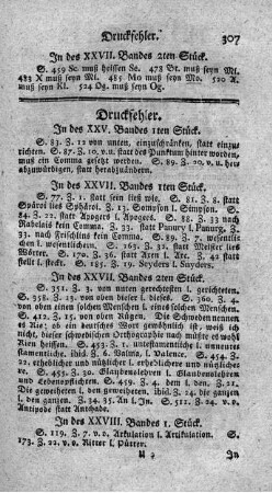 Druckfehler. In des XXV. Bandes 1ten Stück. - In des XXIX. Bandes 1.ten Stück.