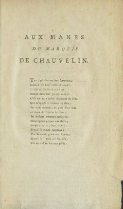 Aux Manes Du Marquis De Chauvelin.