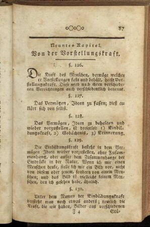 Neuntes Kapitel. Von der Vorstellungskraft. - Zehntes Kapitel. Von der Erfahrung.