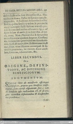 Liber Secundus. De Origine, Definitione, Ac Divisione, Ac Divisione Beneficiorum