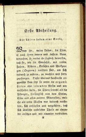 Erste Abtheilung. Die Thiere haben eine Seele.