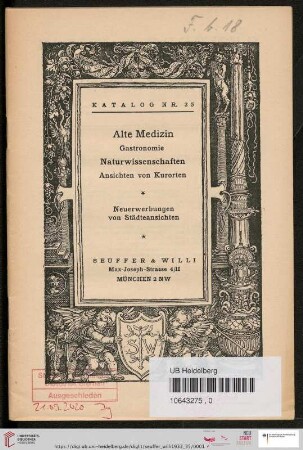 Nr. 35: Katalog: Alte Medizin, Gastronomie, Naturwissenschaften, Ansichten von Kurorten : Neuerwerbungen von Städteansichten