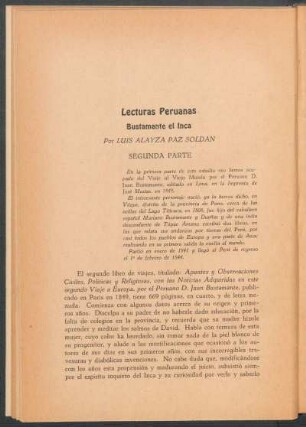Lecturas peruanas - Bustamante el Inca (Segunda parte)