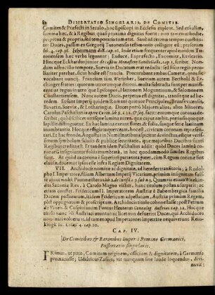 Cap. IV. De Comitibus & Baronibus Imperii Romano Germanici, Dissertatio singularis.