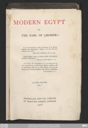 Vol. 1: Modern Egypt : in two volumes