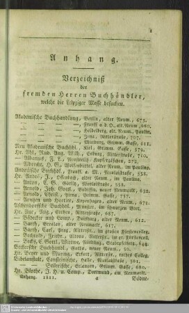 Verzeichniß der fremden Herren Buchhändler, welche die Leipziger Messe besuchen