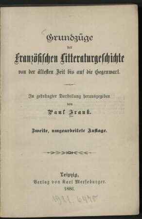 Grundzüge der französischen Litteraturgeschichte