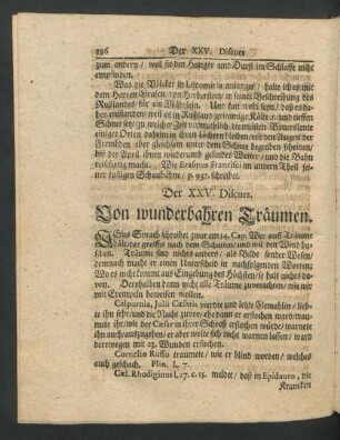 Der XXV. Discurs. Von wunderbahren Träumen.