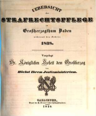 Übersicht der Strafrechtspflege im Großherzogthum Baden, 1838