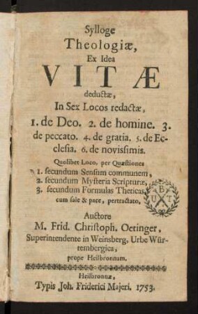 1-100, Sylloge Theologiae, Ex Idea Vitae deductae