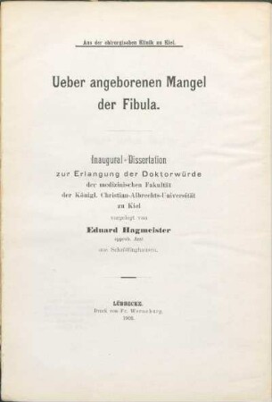 Ueber angeborenen Mangel der Fibula