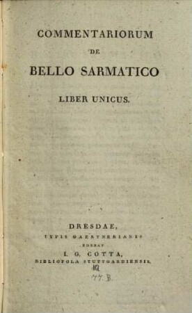 Commentarii De Bello Sarmatico Liber Unicus