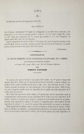 Dimostrazione di alcuni teoremi sulle superficie sviluppabili di 5° ordine enunciati dal professor cremona nel tomo LIV, anno 1862, pag. 604 de' Comptes Rendus.