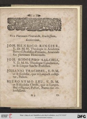 Viris Plurimum Venerandis, Eruditissimis, Celeberrimis